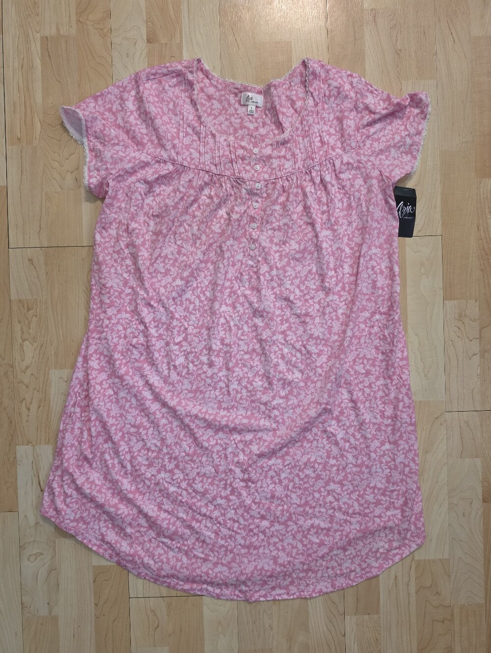 Aria Collection Women's Pink Floral Nightgown w/ Pockets Size Large 12 - 14 NEW